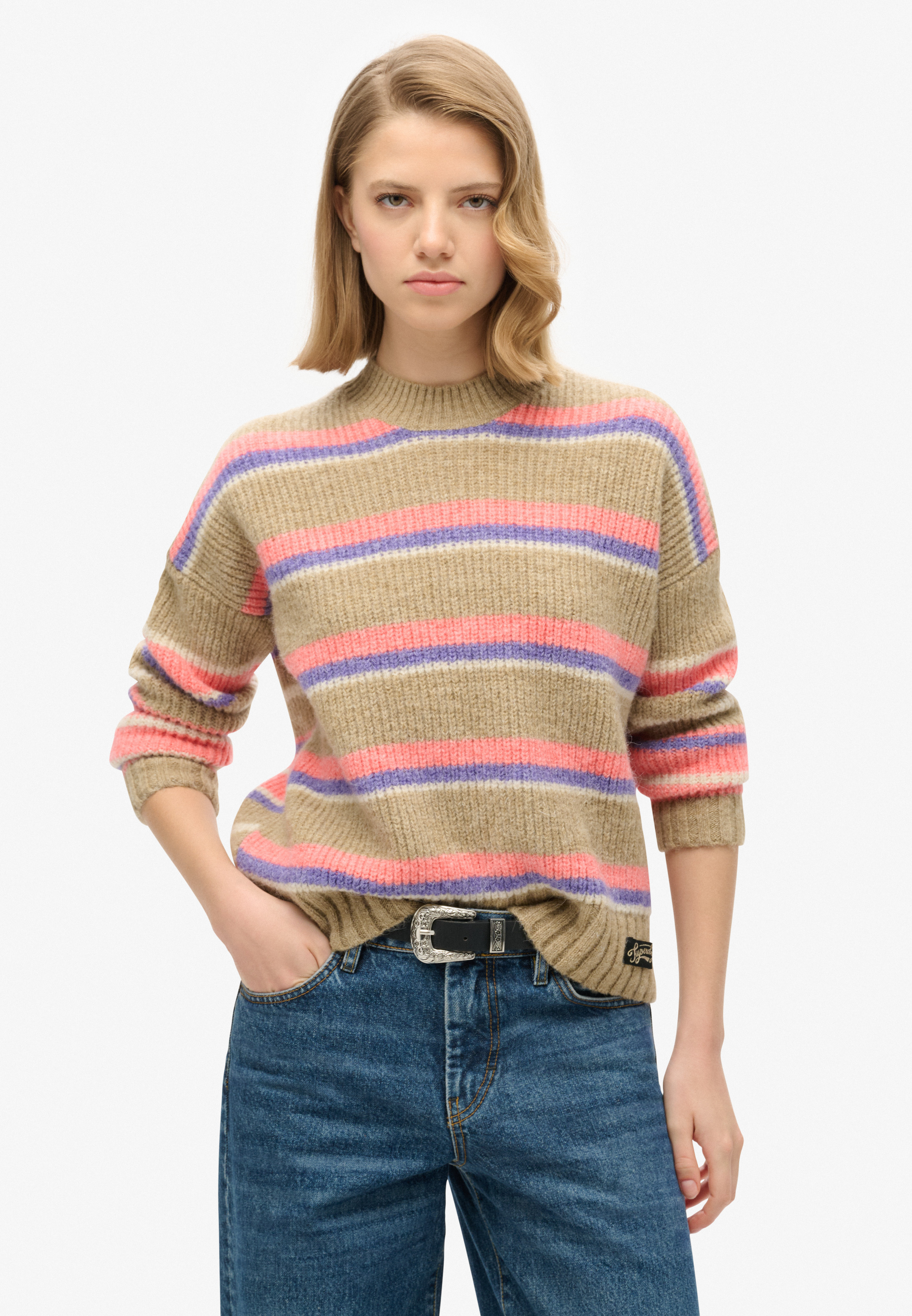 Pull ras du cou à rayures multiples, SUPERDRY