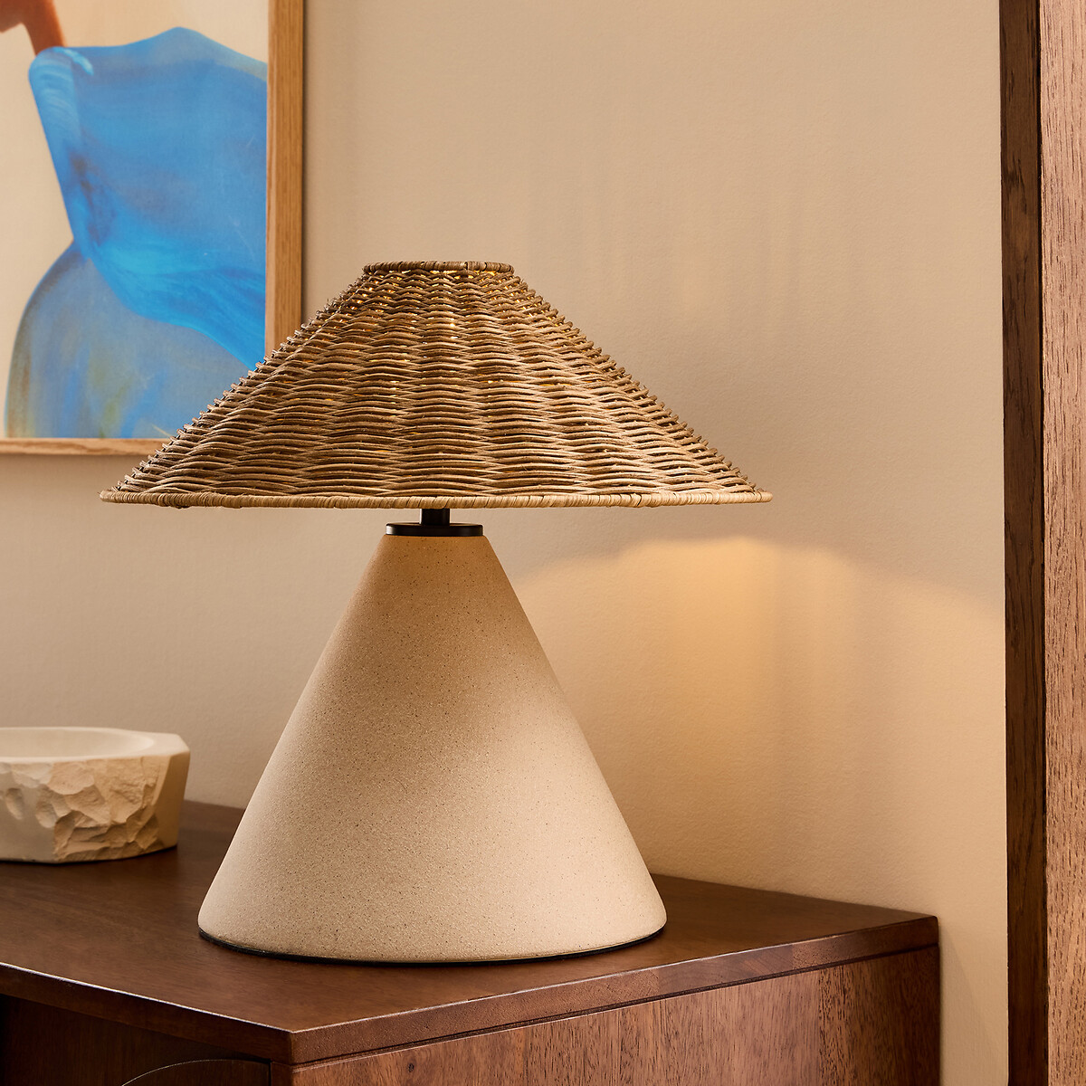 MADE.COM Marlowe Table Lamp with Rattan Shade, MADE