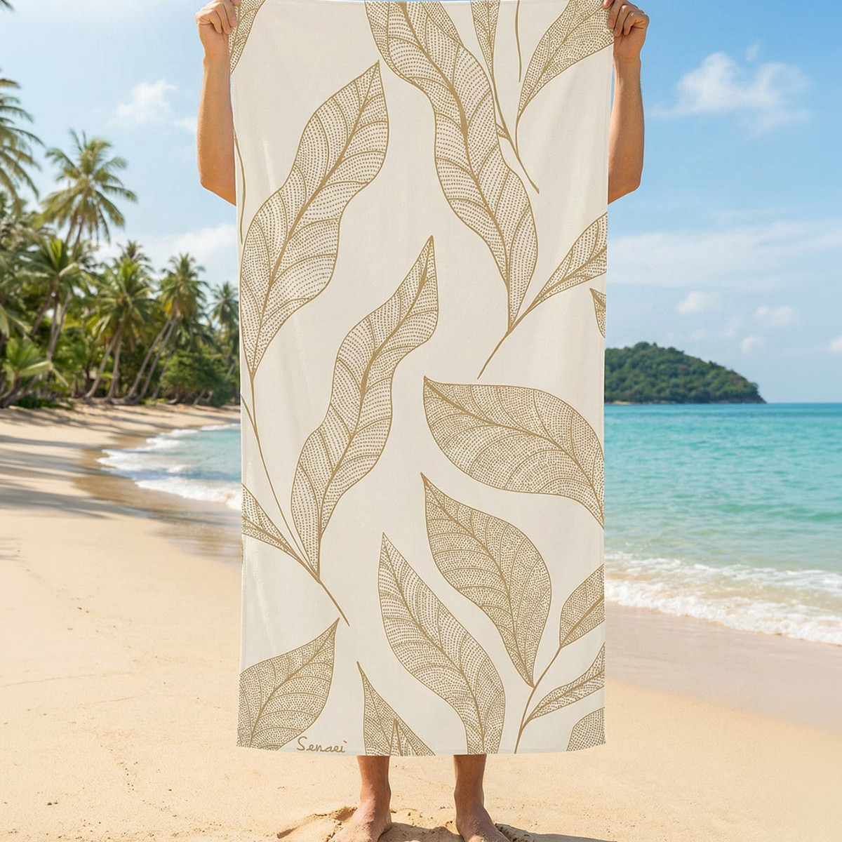 Serviette de plage velours 100x180 cm SUMMER LEAVES, SENSEI MAISON
