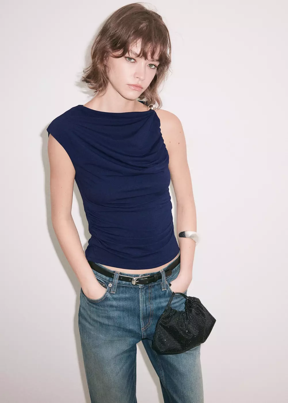 Top drapé détail métallique, MANGO