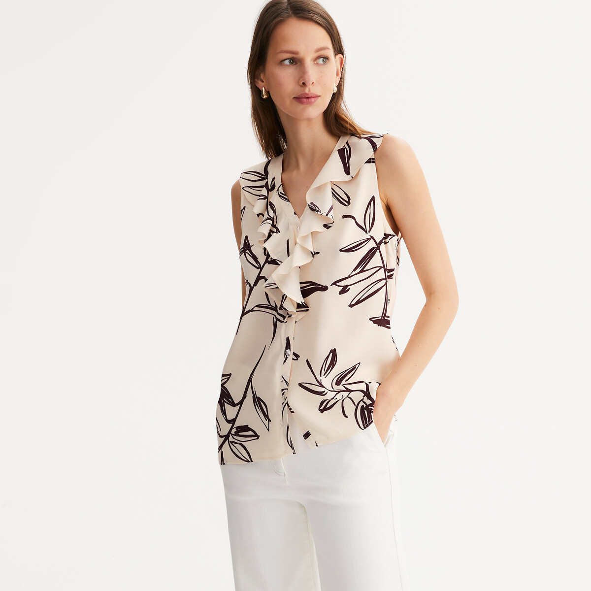 Mouwloze blouse met V-hals en bloemenprint