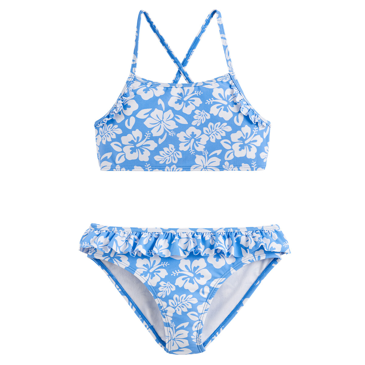 Floral print ruffled bikini, blue print, La Redoute Collections | La ...