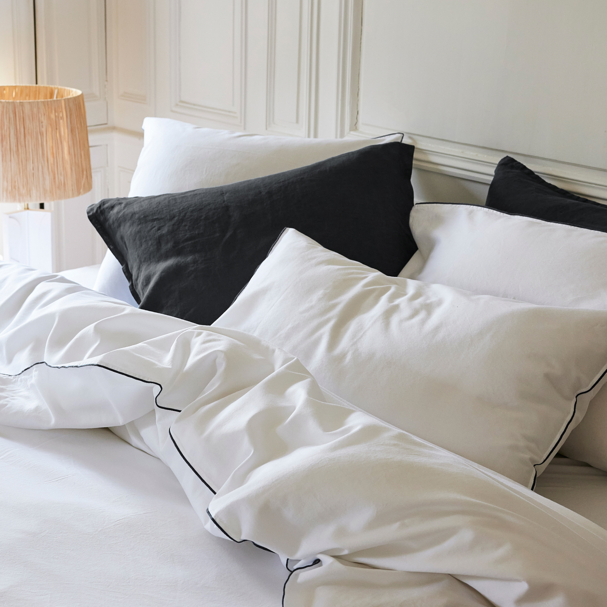 Taie d'oreiller en satin de coton lavé, RÊVE SATINÉ, BLANC CERISE