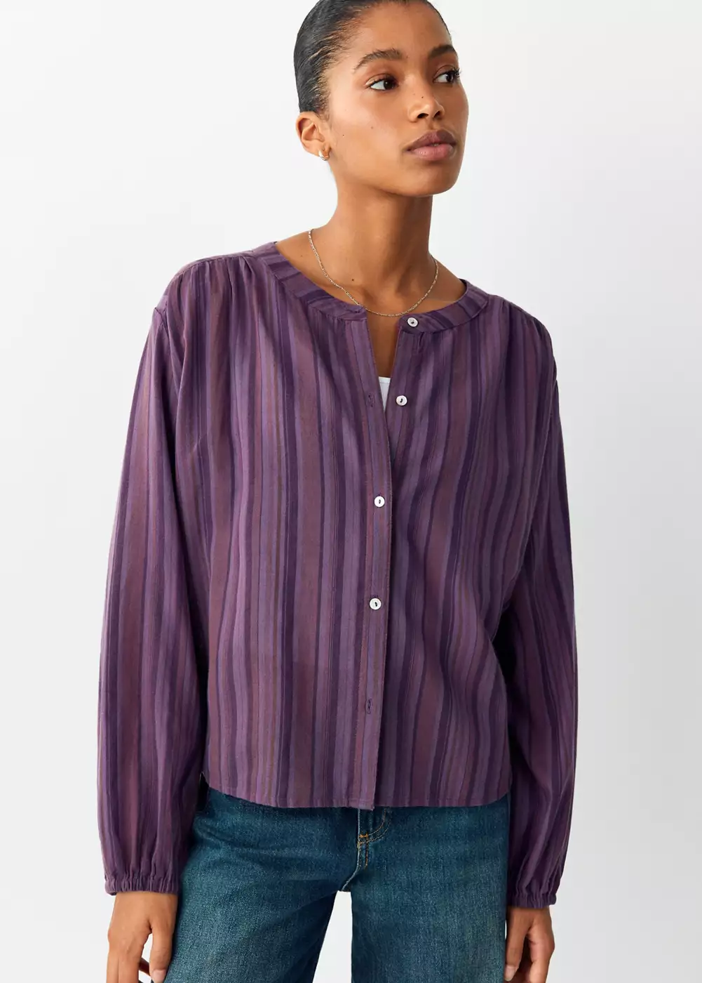 Blouse en coton rayée avec détail froncé, MANGO TEEN