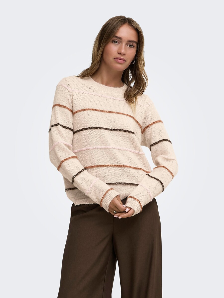 Pull col rond à rayures colorées, JDY