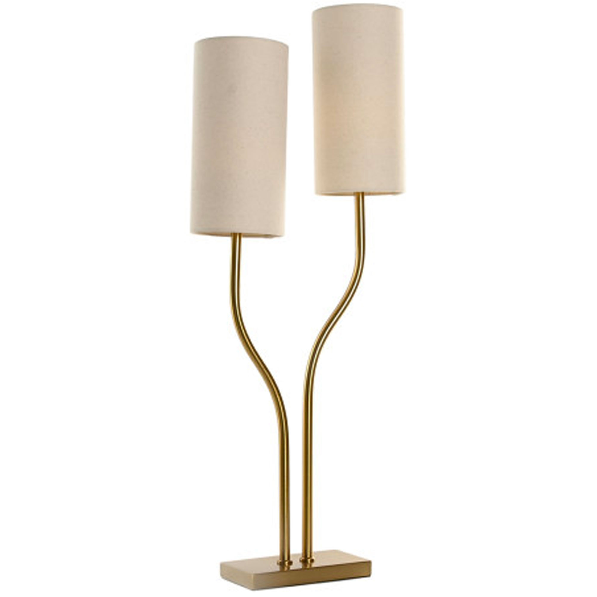 Lampe à poser double métal doré et abat-jour lin beige 35x16x100cm, WADIGA