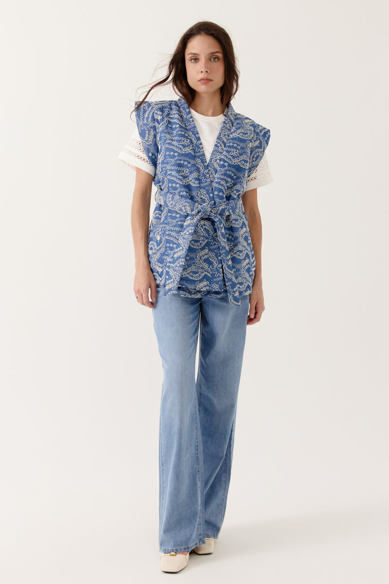 Veste kimono Ariazia sans manches motifs brodés, ARTLOVE