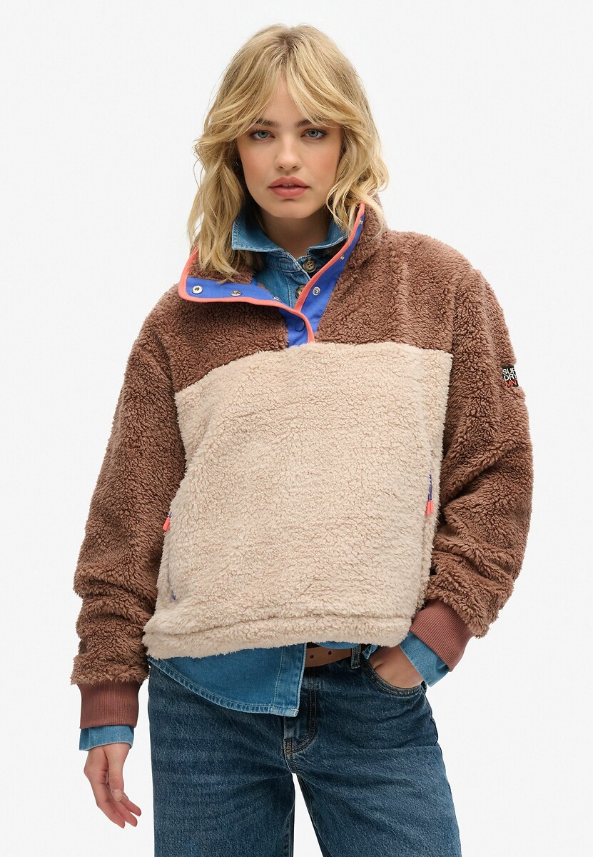 Grandad Collar Sweatshirt with Press Stud Fastening, SUPERDRY