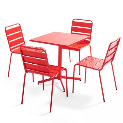 Salon de jardin table avec plateau inclinable et 4 chaises en métal OVIALA