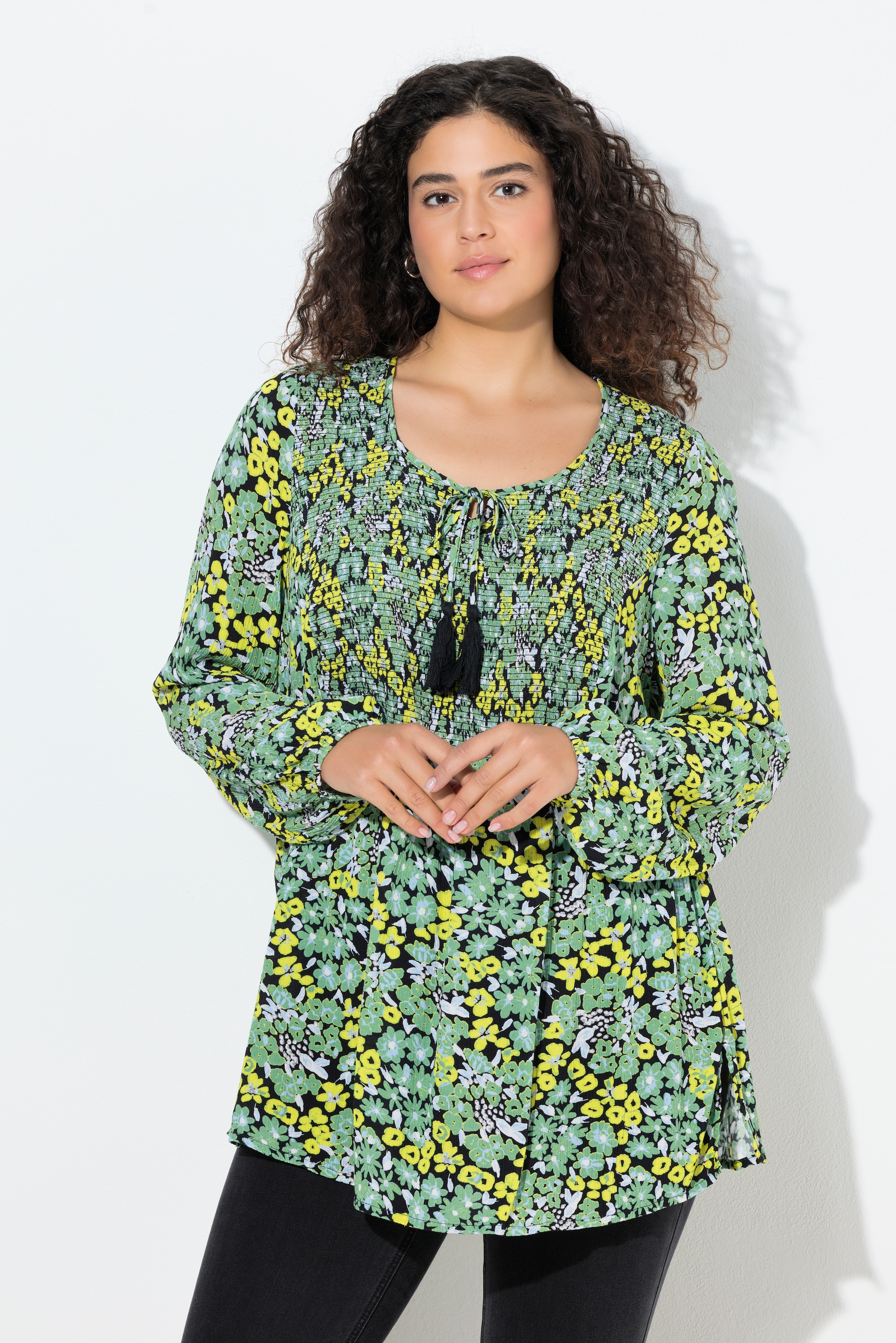 Blouse smockée avec motif à fleurs, ULLA POPKEN