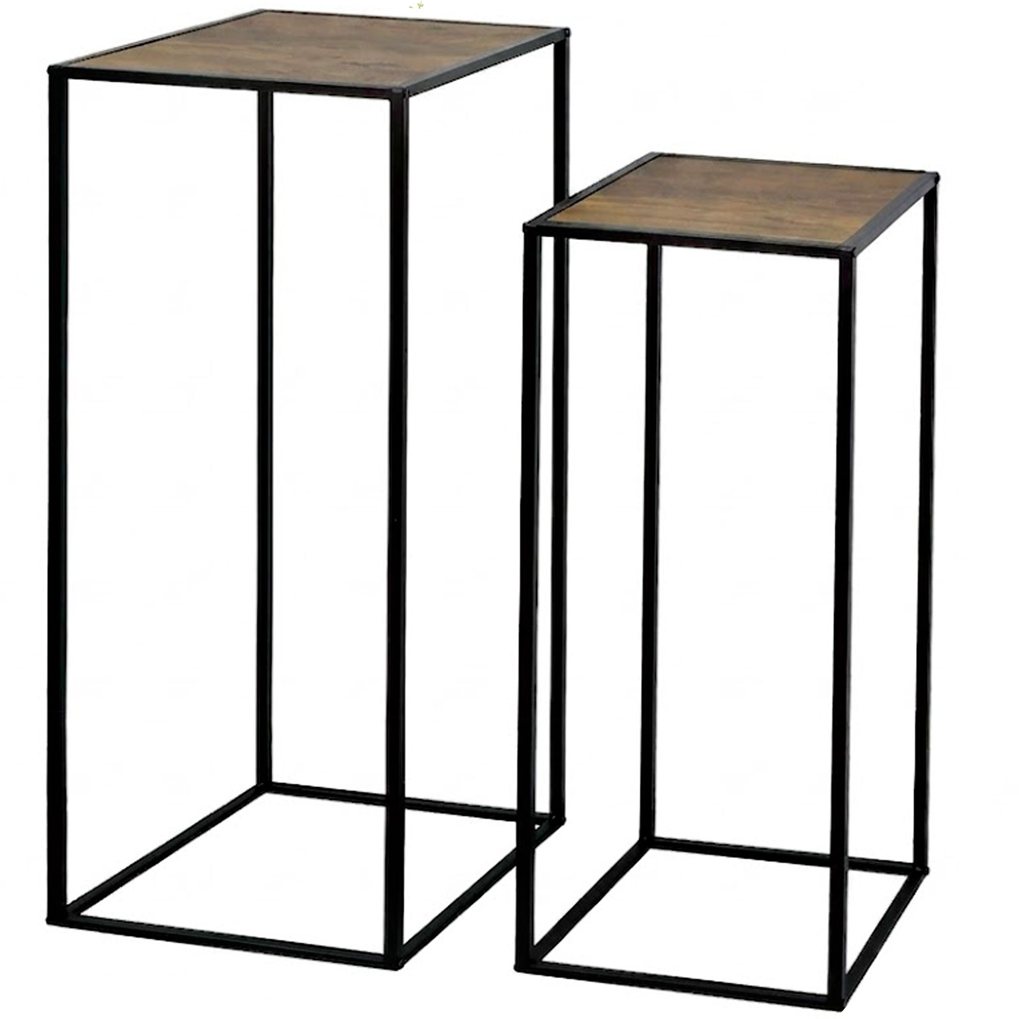 Set de 2 sellettes en bois et métal noir 27x27x70cm, WADIGA