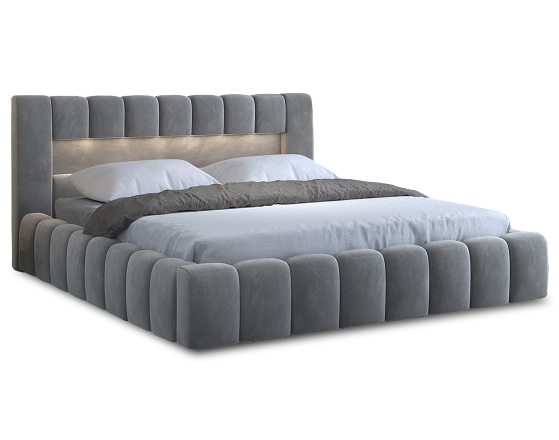 Lit coffre avec led sommier inclus en velours, CLEO, BEST MOBILIER