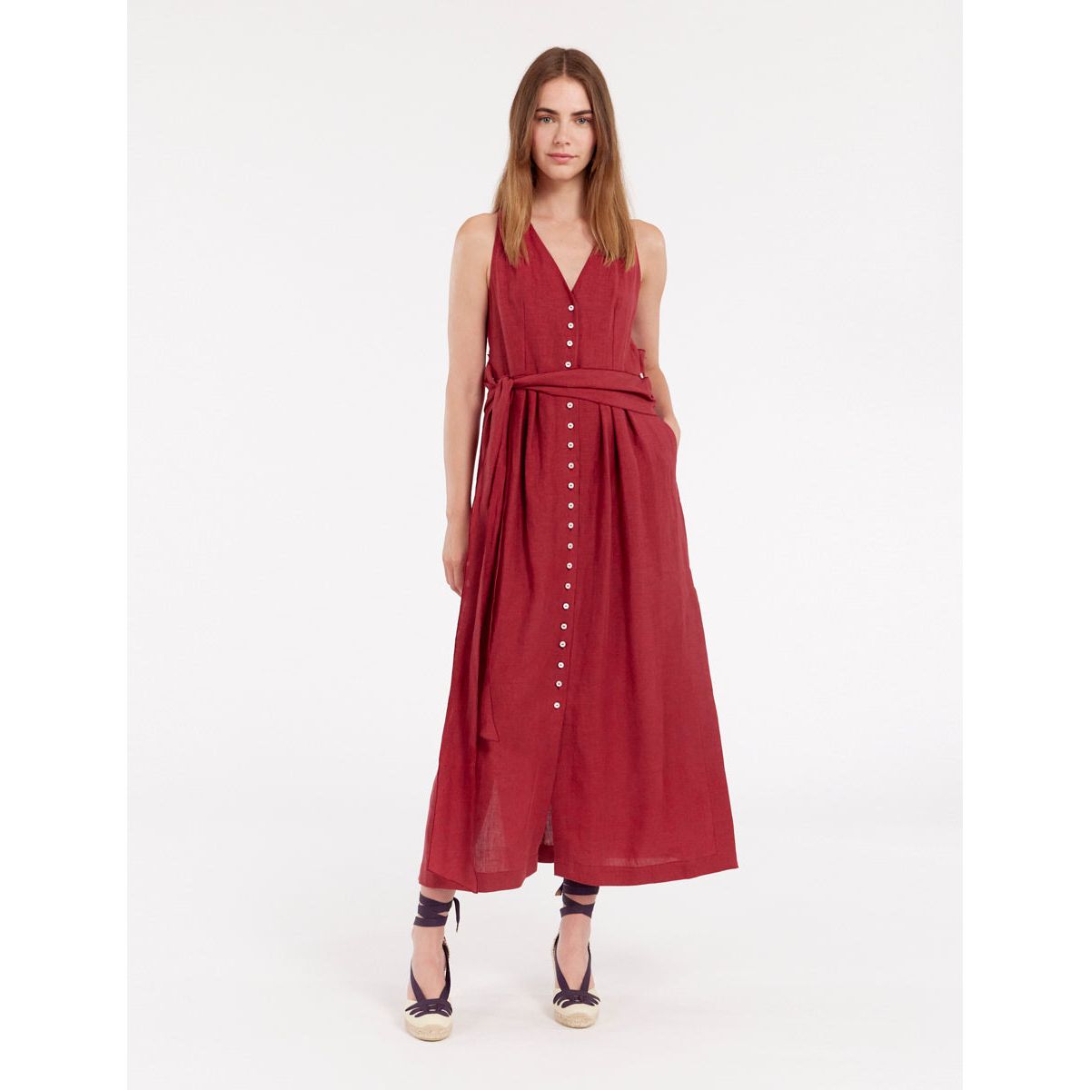 Robe en lin rouge La Redoute