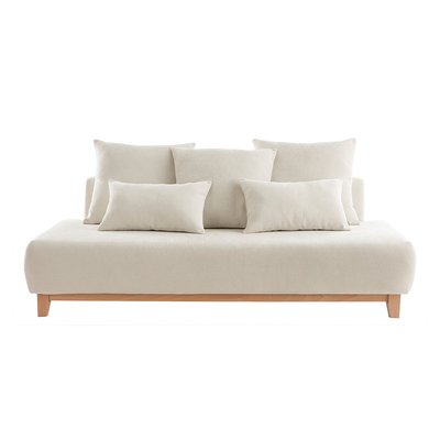 Canapé 3 places en tissu effet velours texturé  et bois clair L200 cm ODEON MILIBOO