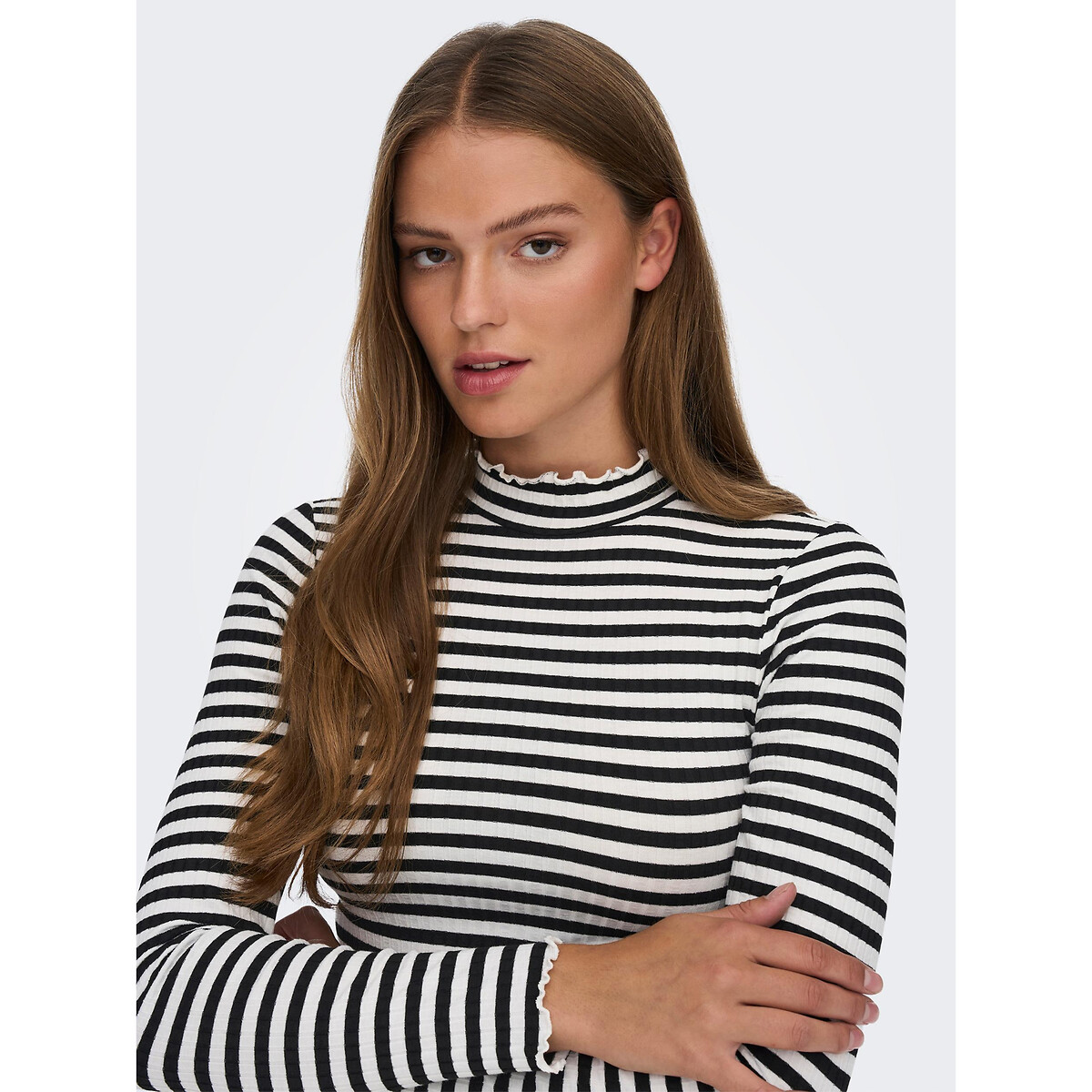 Striped high neck t-shirt , black striped/white, Jdy | La Redoute