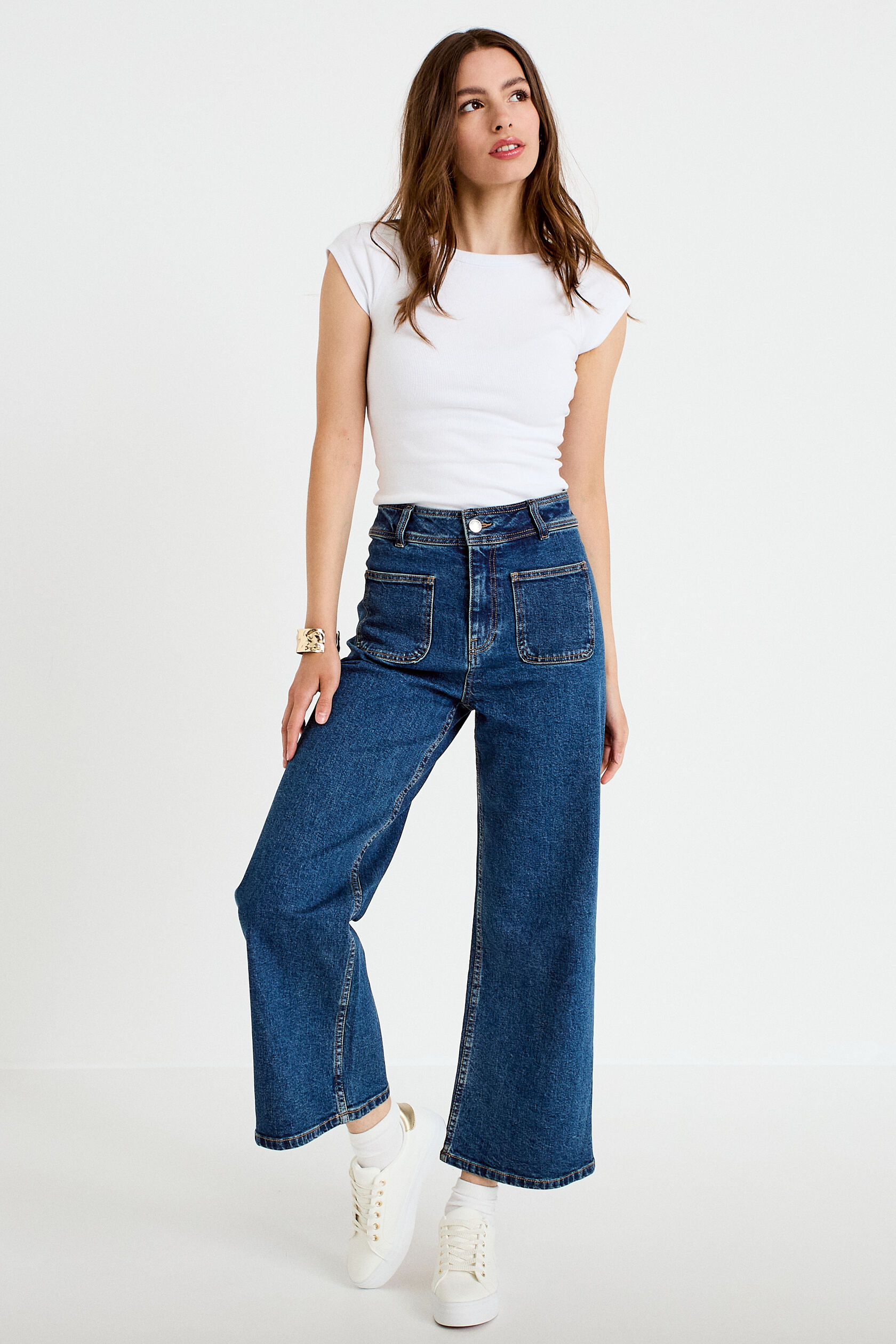 Jean wide leg cropped taille haute, CACHE CACHE
