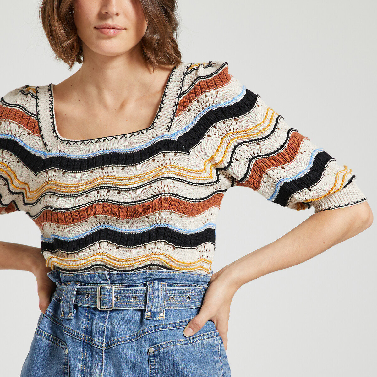 Patrici Striped Cotton Jumper with Crew Neck