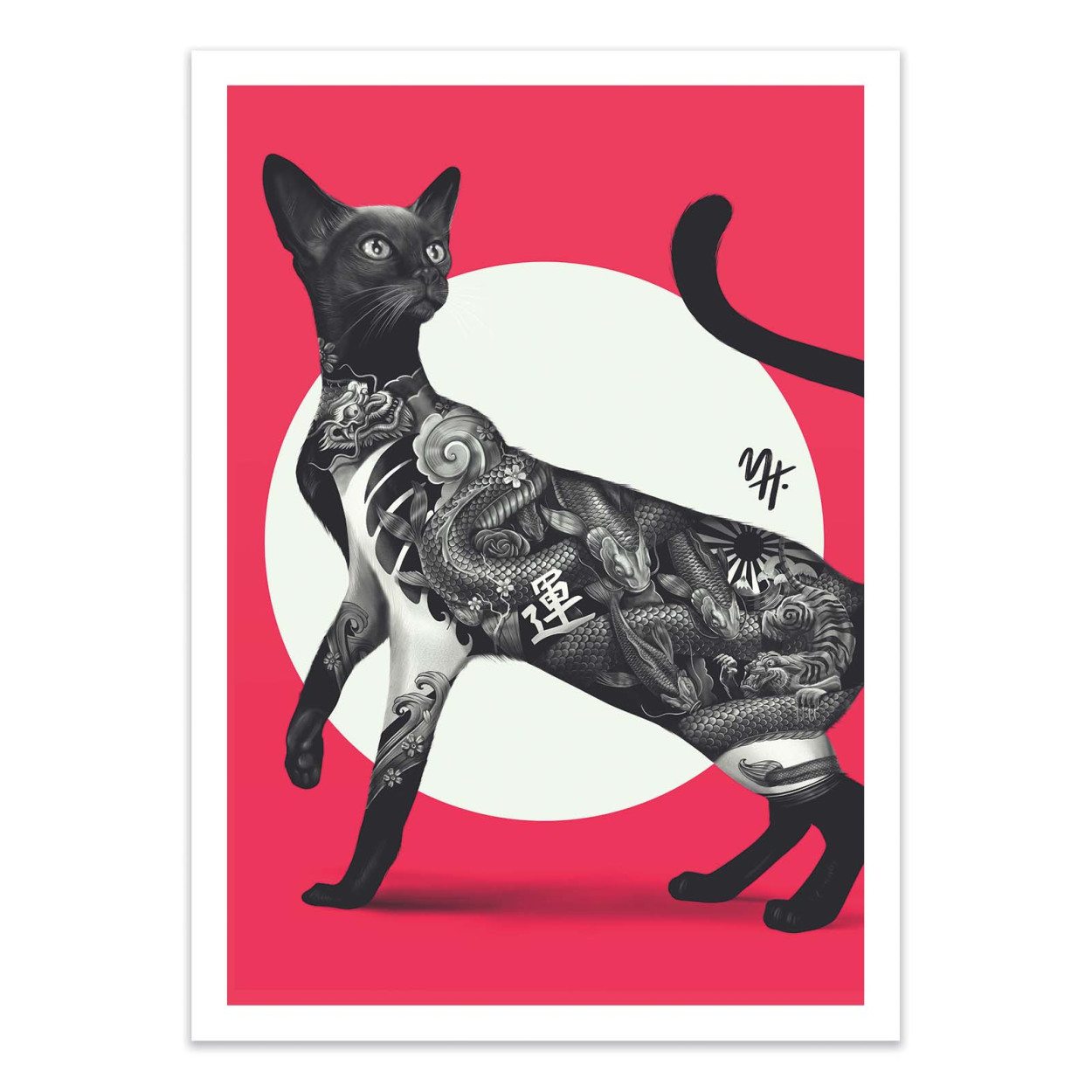 Affiche d'art - Japanese cat tattoo red - Mark Harrison, WALL EDITIONS