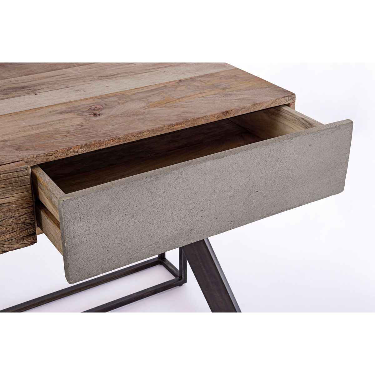 Bureau design en bois recyclé et métal noir 2 tiroirs COROT - HELLIN