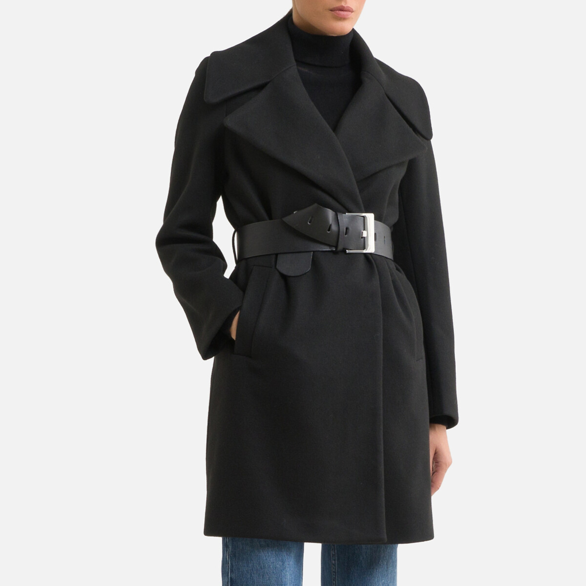 black fitted coat womens