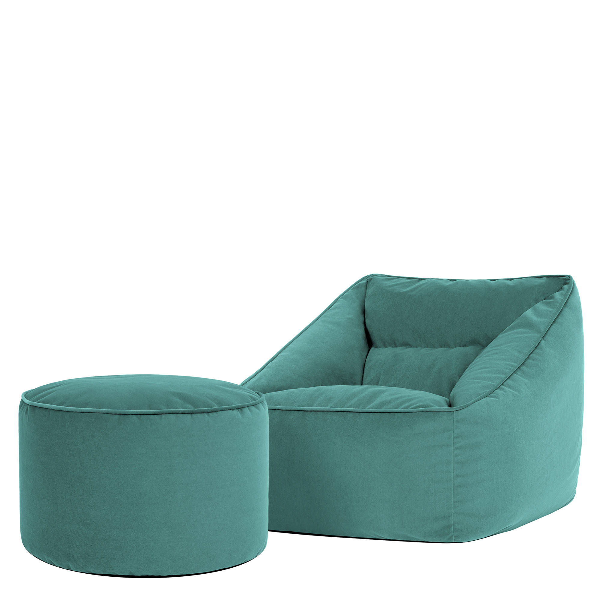 Pouf fauteuil salon et son repose-pied rond en velours mat Oeko-Tex® - NATALIA, ICON