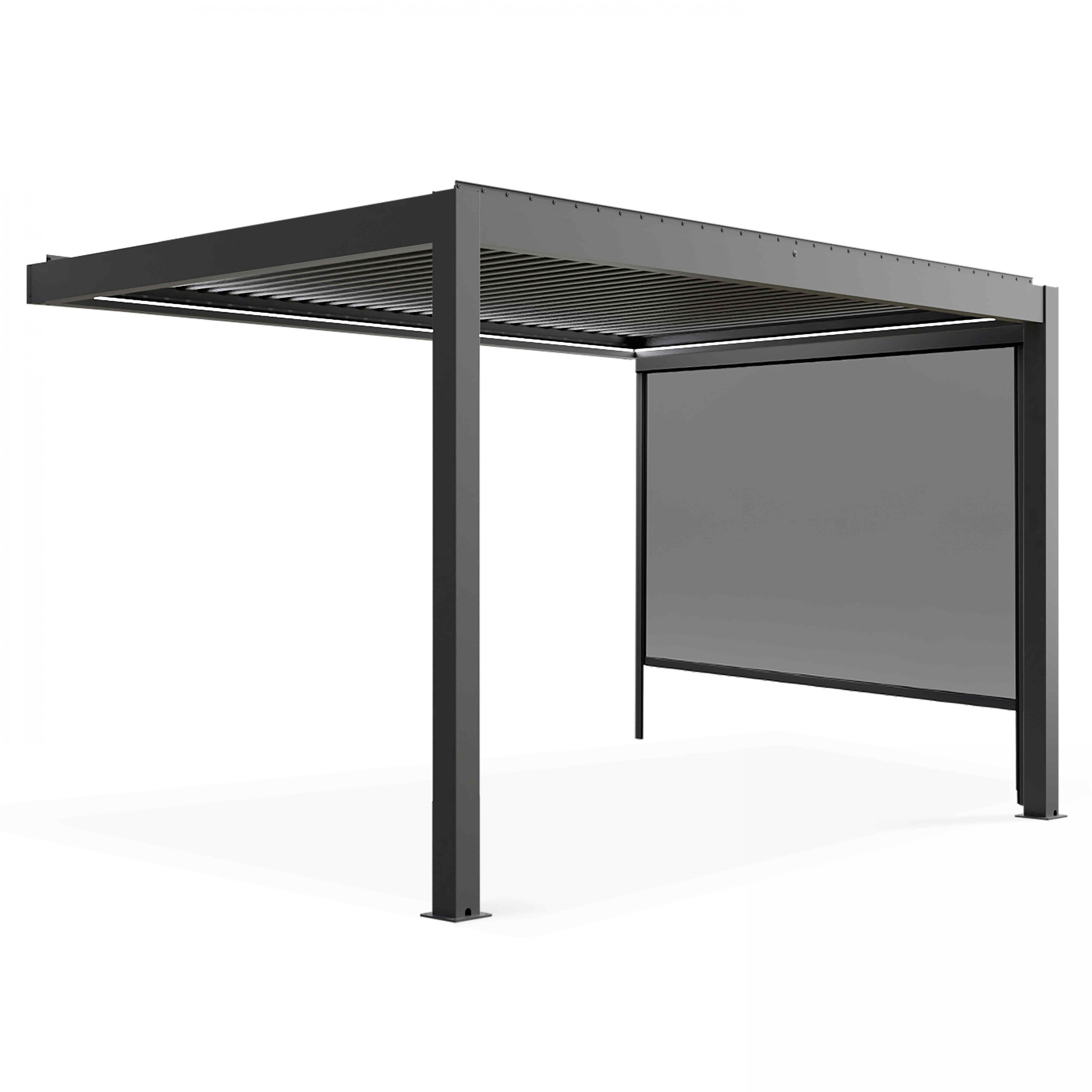 Pergola bioclimatique adossée et motorisée éclairée 3x4 m et 1 store, OVIALA