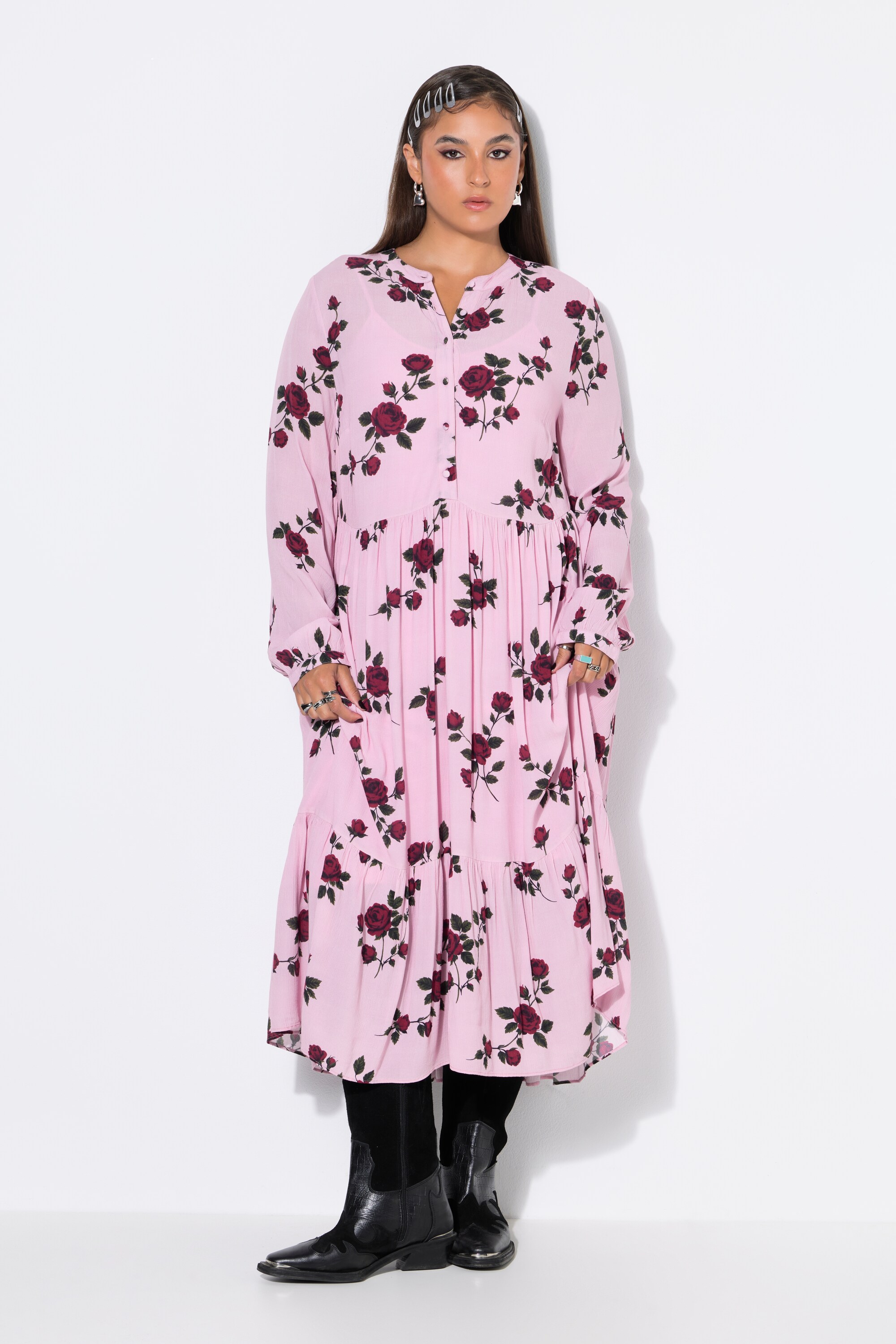 Robe midi, coupe trapèze, imprimé de roses, STUDIO UNTOLD