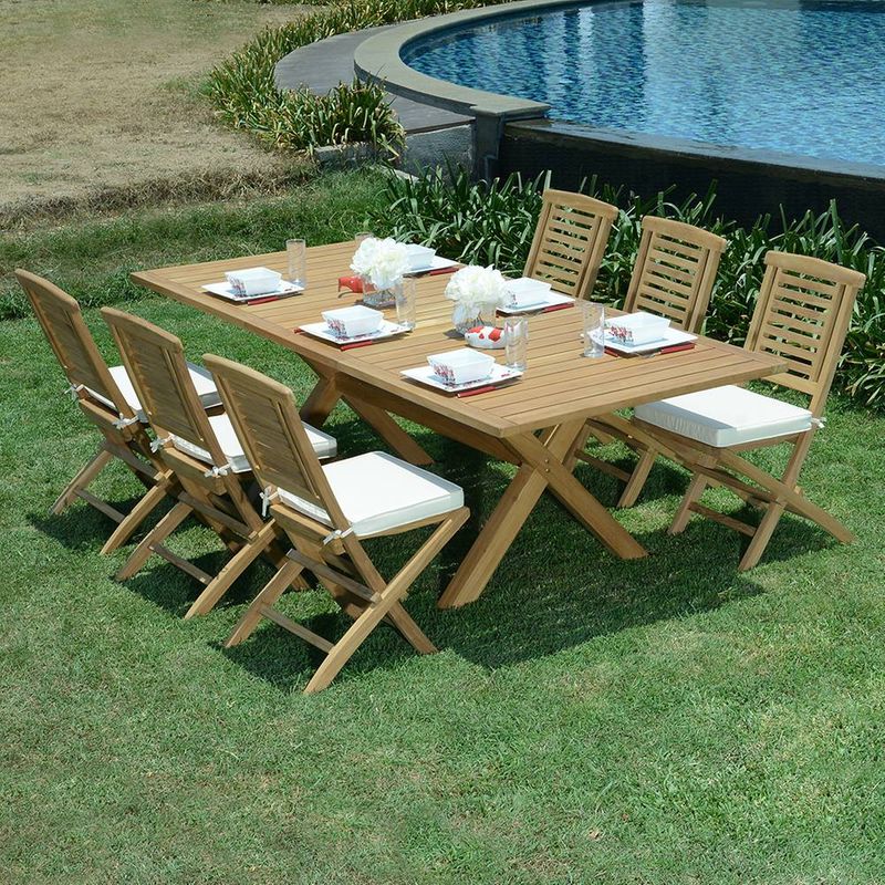 Salon de jardin Hendaye en bois d'Acacia Table pliante et 4 chaises -  couleur naturelle