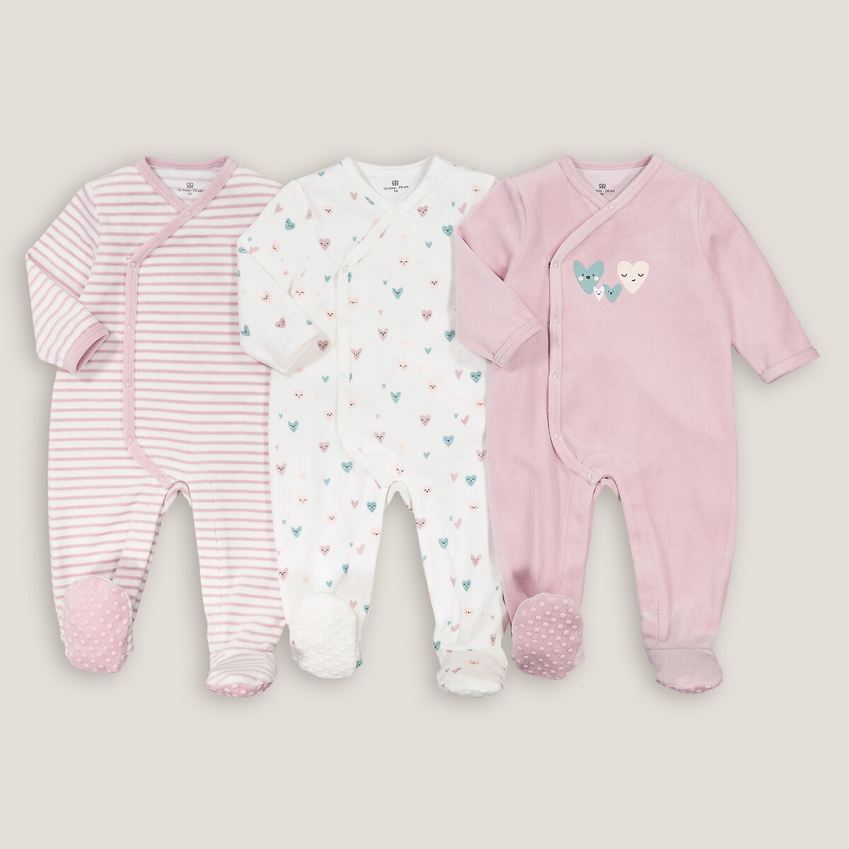 Lot de 3 pyjamas 1 pièce velours, LA REDOUTE COLLECTIONS