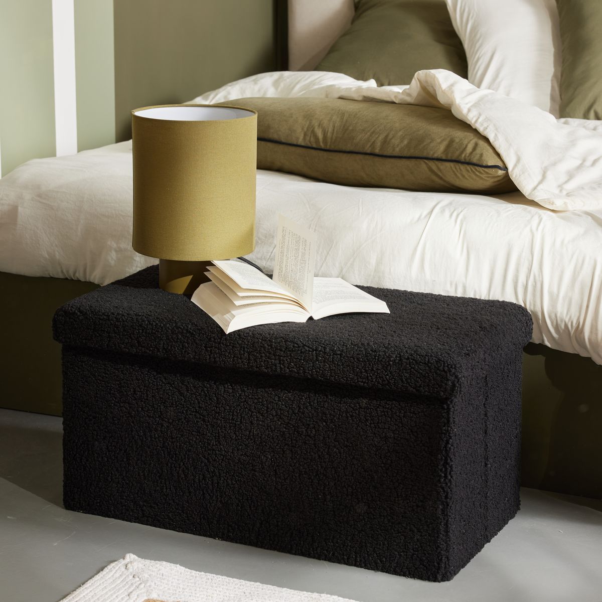 Banc coffre en tissu bouclette MATCHA, FACTORY