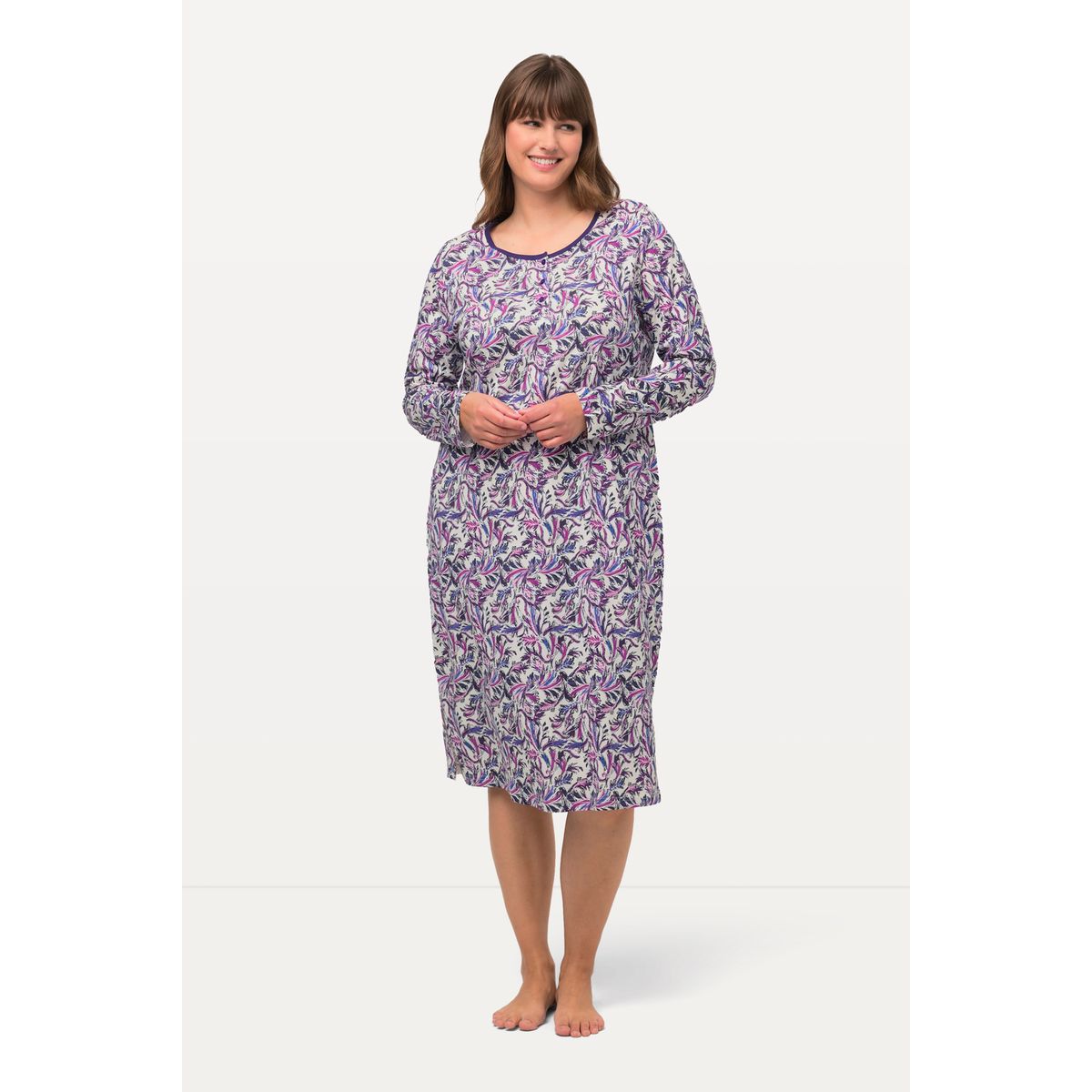 Chemise de nuit col rond et manches blanc cr me Ulla Popken La