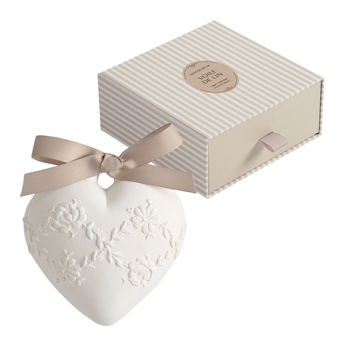 Décor parfumé Grand Cœur brodé - VOILE DE LIN, MATHILDE M