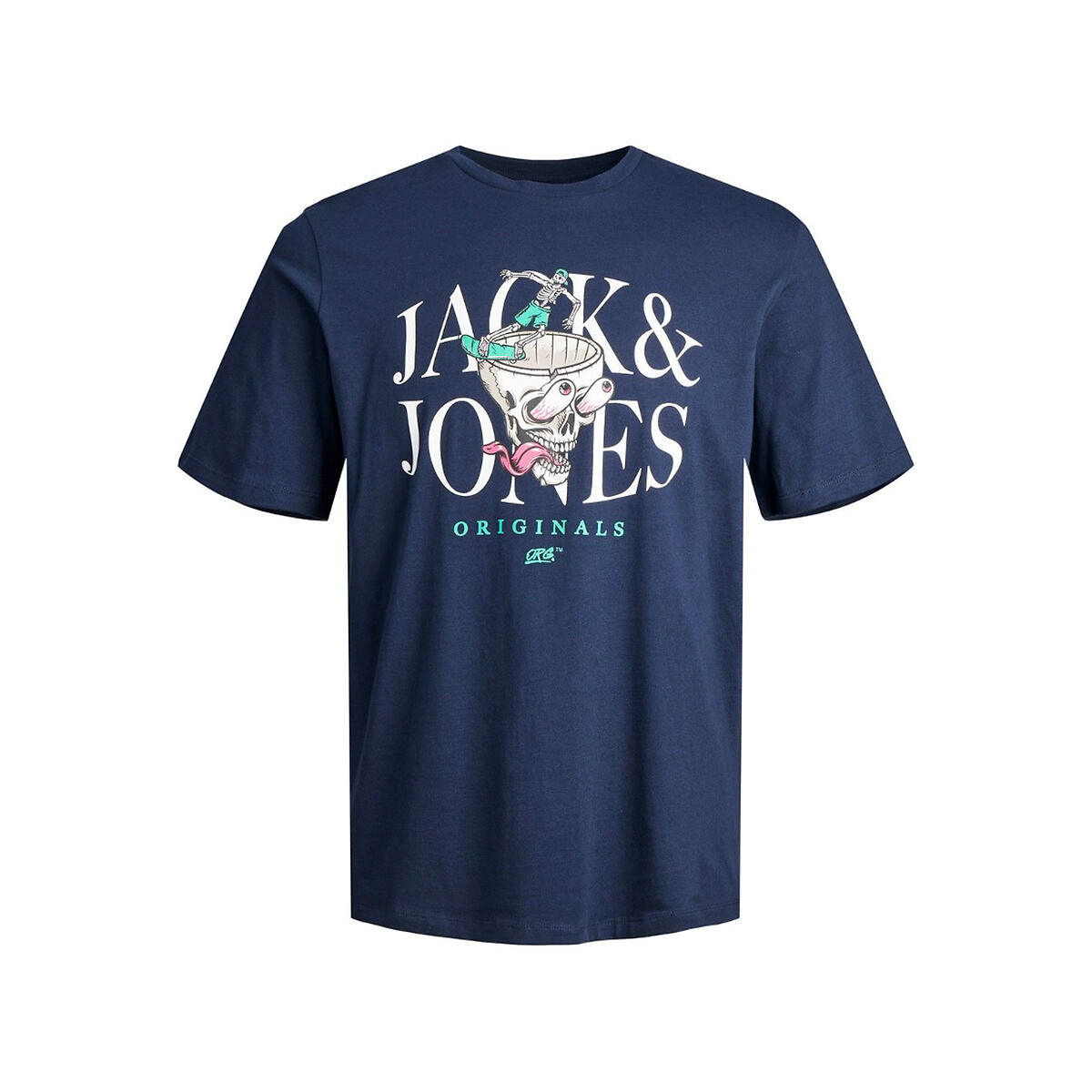 Printed cotton t-shirt with short sleeves, navy blue, Jack & Jones ...