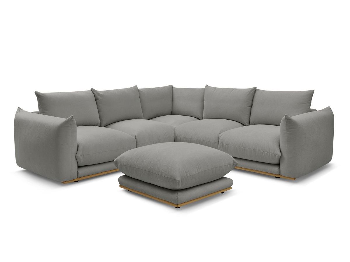Canapé d'angle fixe 5 places en tissu avec pouf, ERNEST, BOBOCHIC