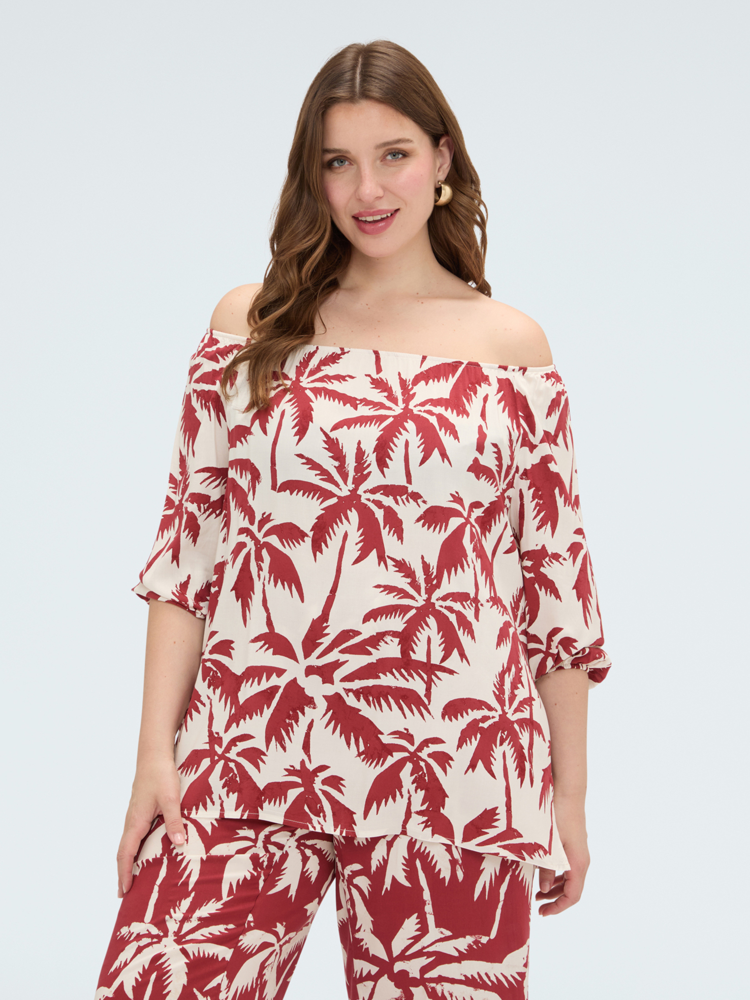 Blouse épaules dénudées avec imprimé, FIORELLA RUBINO