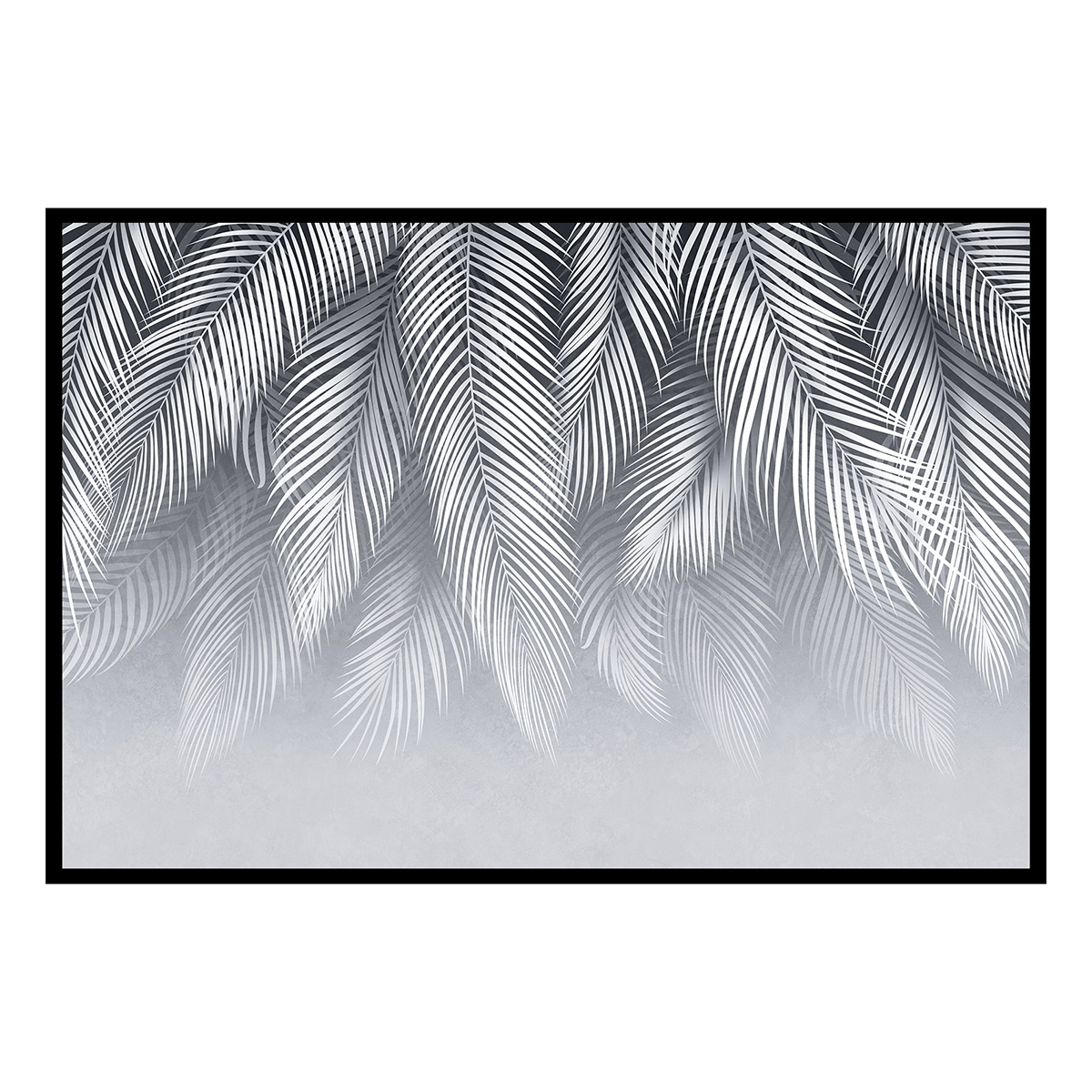 Affiche encadrée feuillage tropical noir et blanc, HEXOA