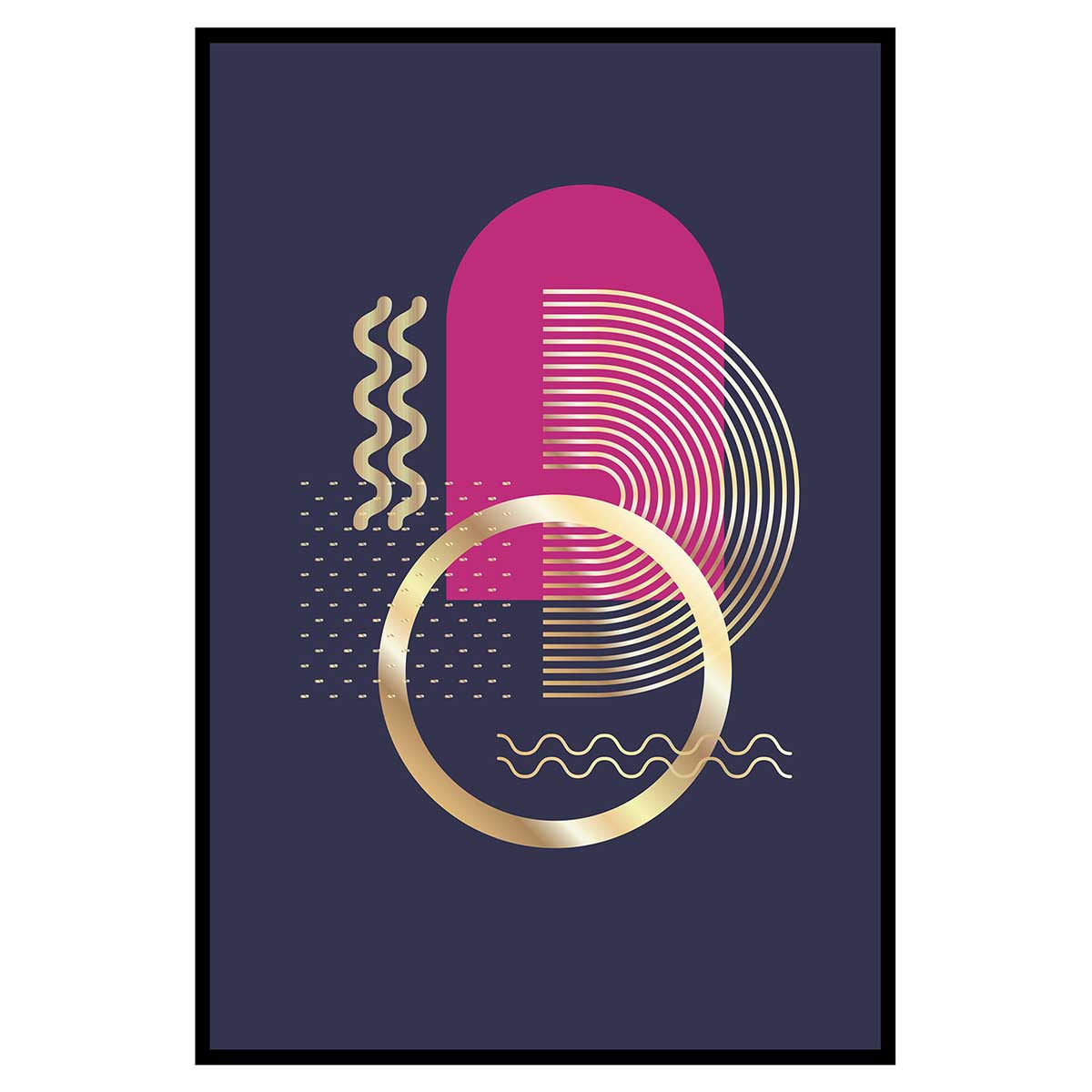 Affiche abstraite géométrique moderne dorée et rose, HEXOA