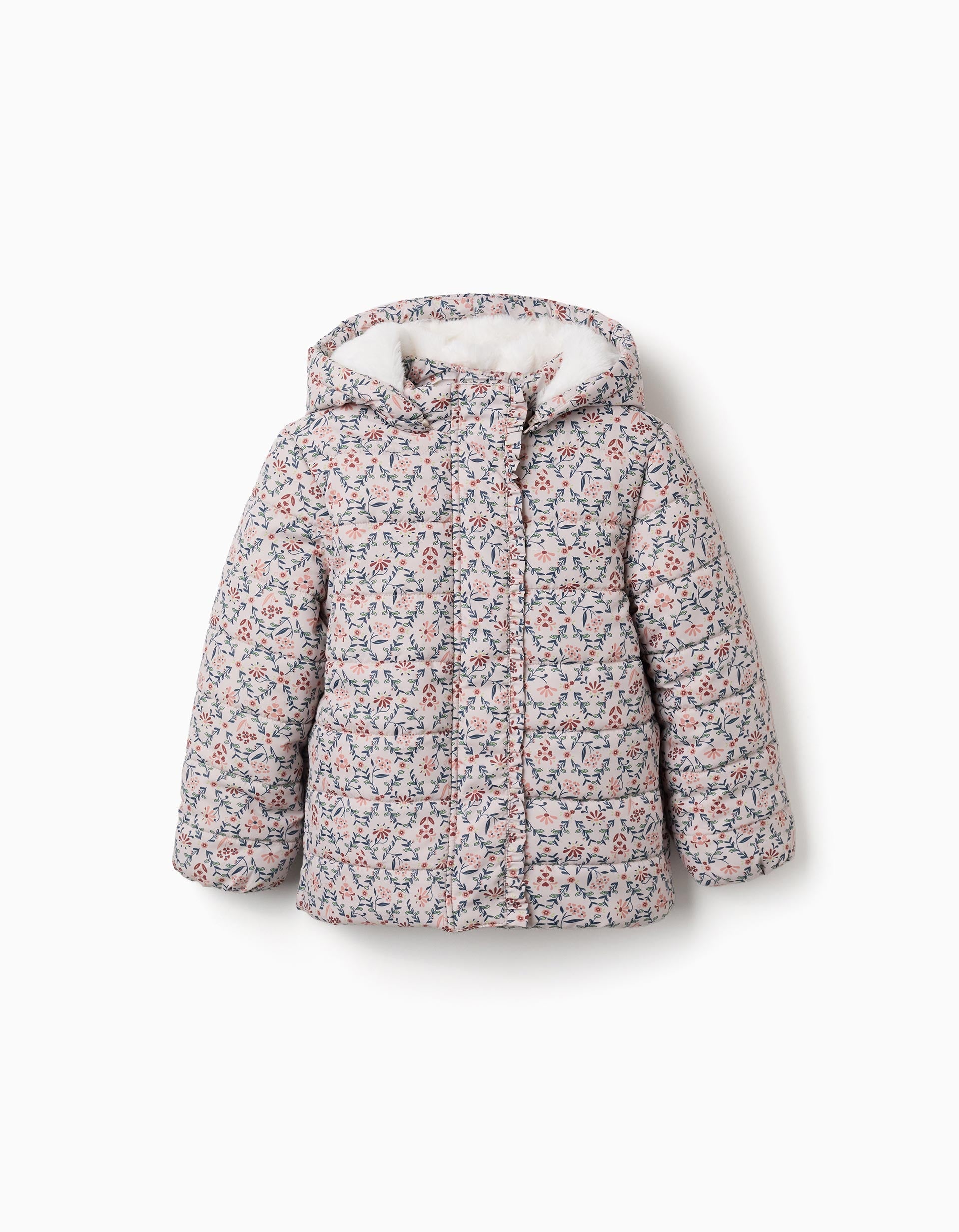 Doudoune floral avec capuche et doublure en peluche douce synthétique, ZIPPY