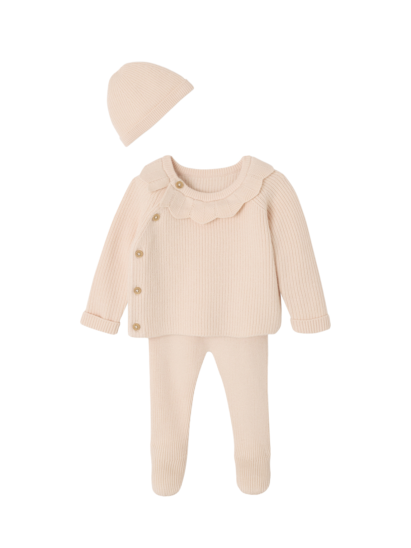 Ensemble naissance 3 pièces en tricot gilet + pantalon + bonnet, VERTBAUDET