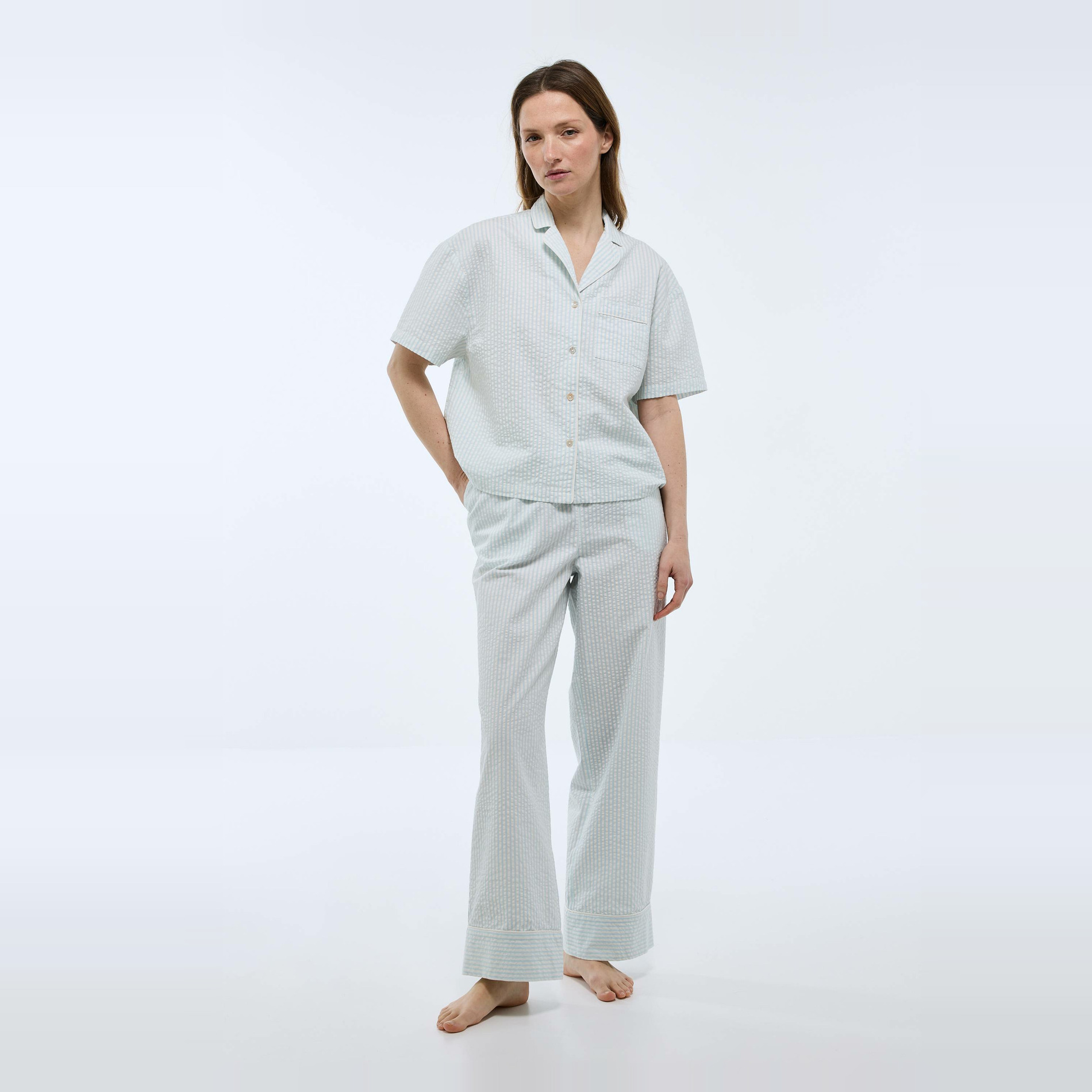 Pyjama manches courtes rayé en coton BIO, MONOPRIX