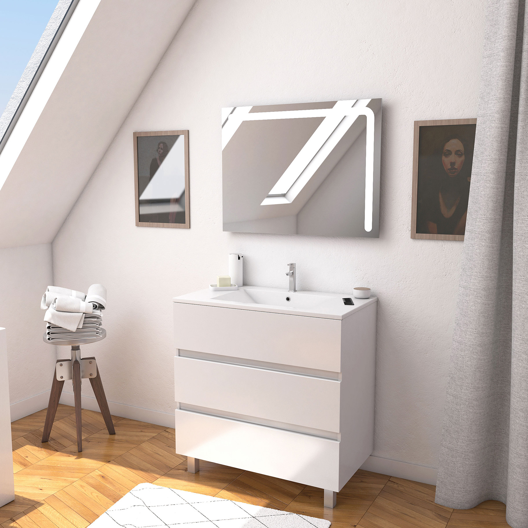 Ensemble meuble vasque et miroir à led, HOME MAISON