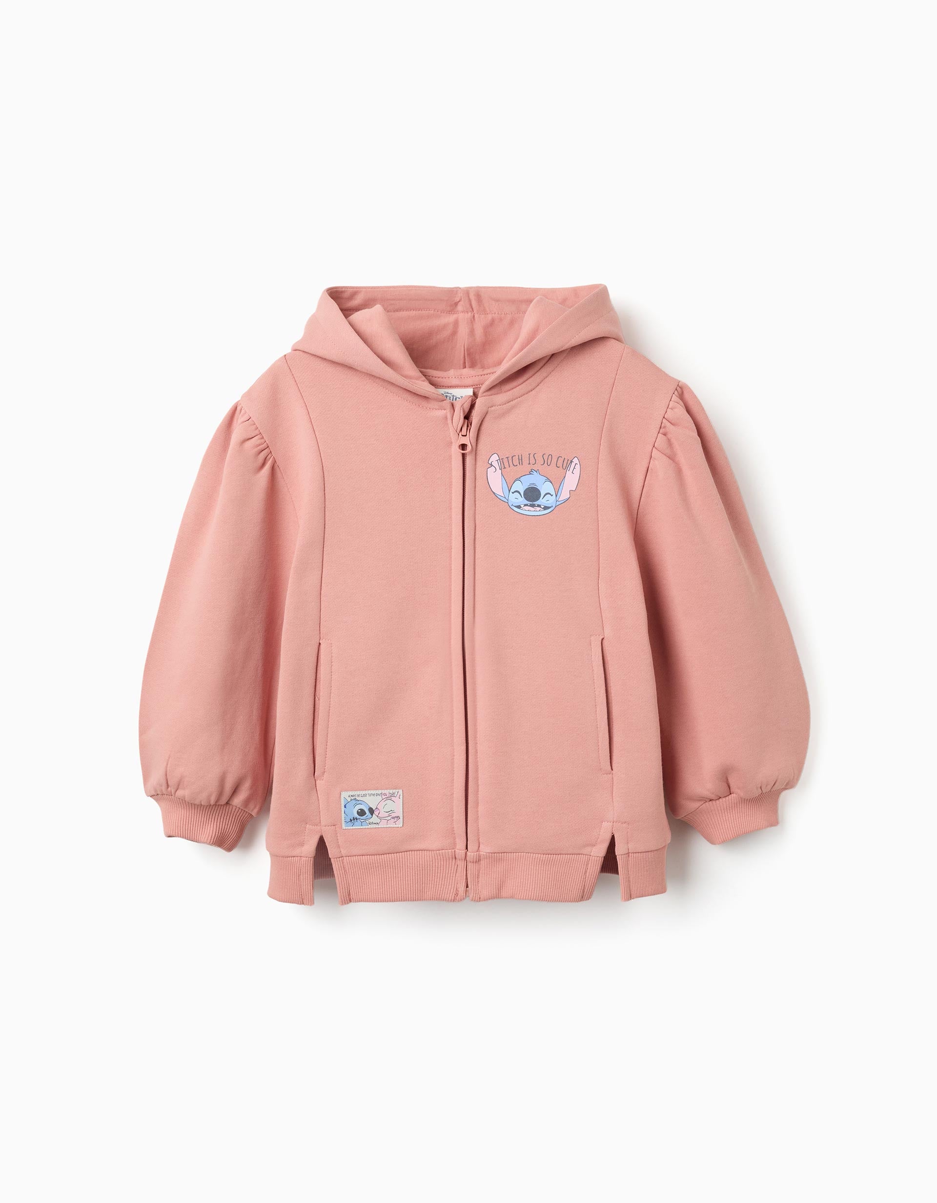 Sweat zippé en coton peigné en molleton avec capuche et imprimés Stitch, ZIPPY