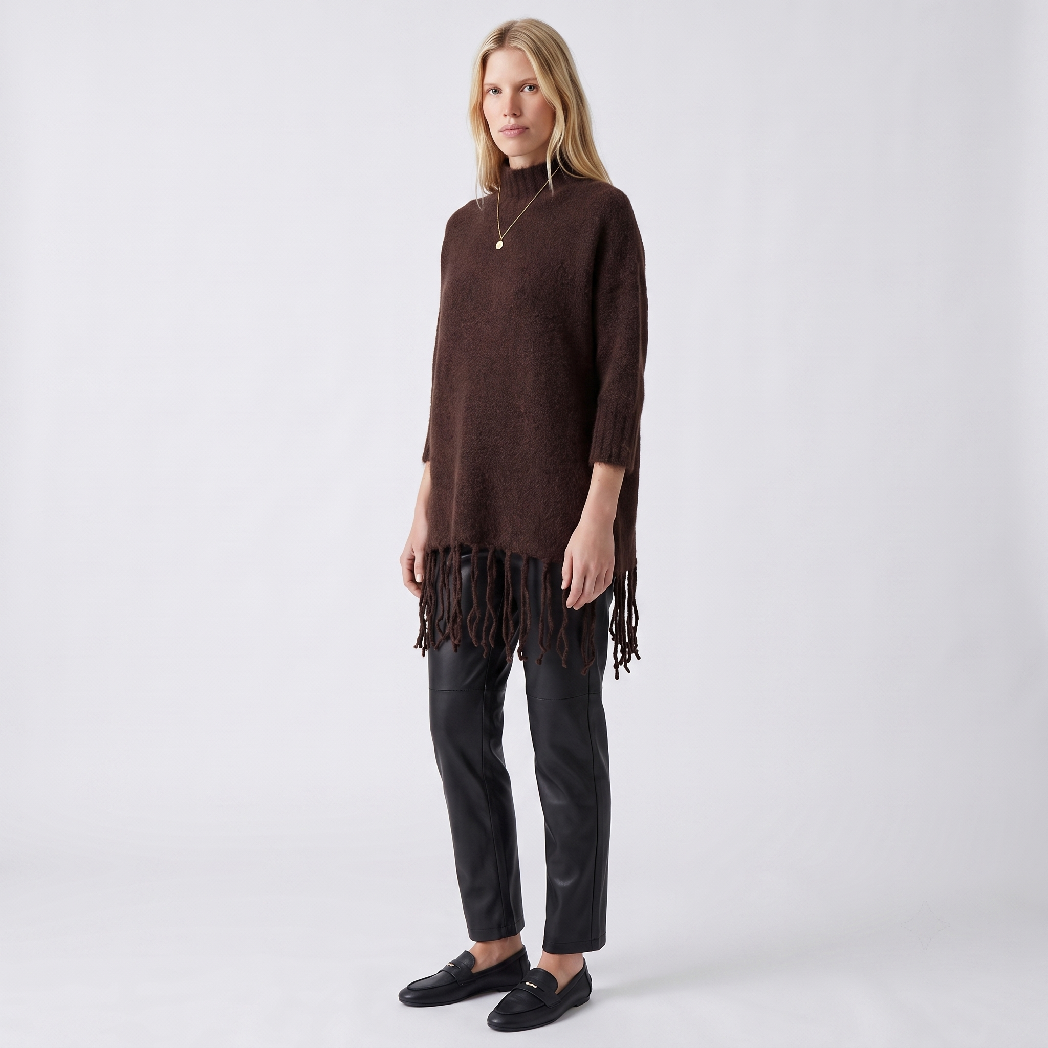 Pull long franges col montant manches 3/4 FLISSAE, ARTLOVE