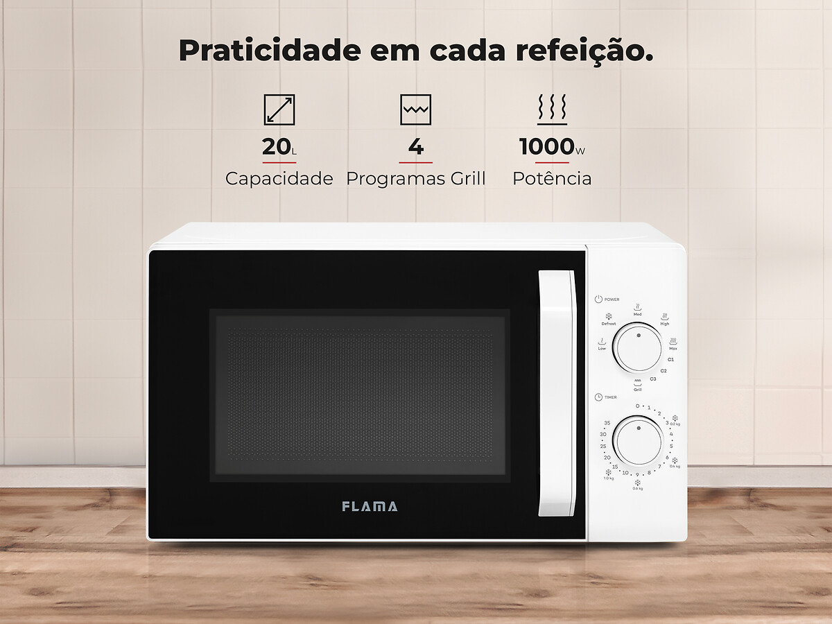 Micro-ondas 20L Com Grill Branco 1843FL, FLAMA, FLAMA