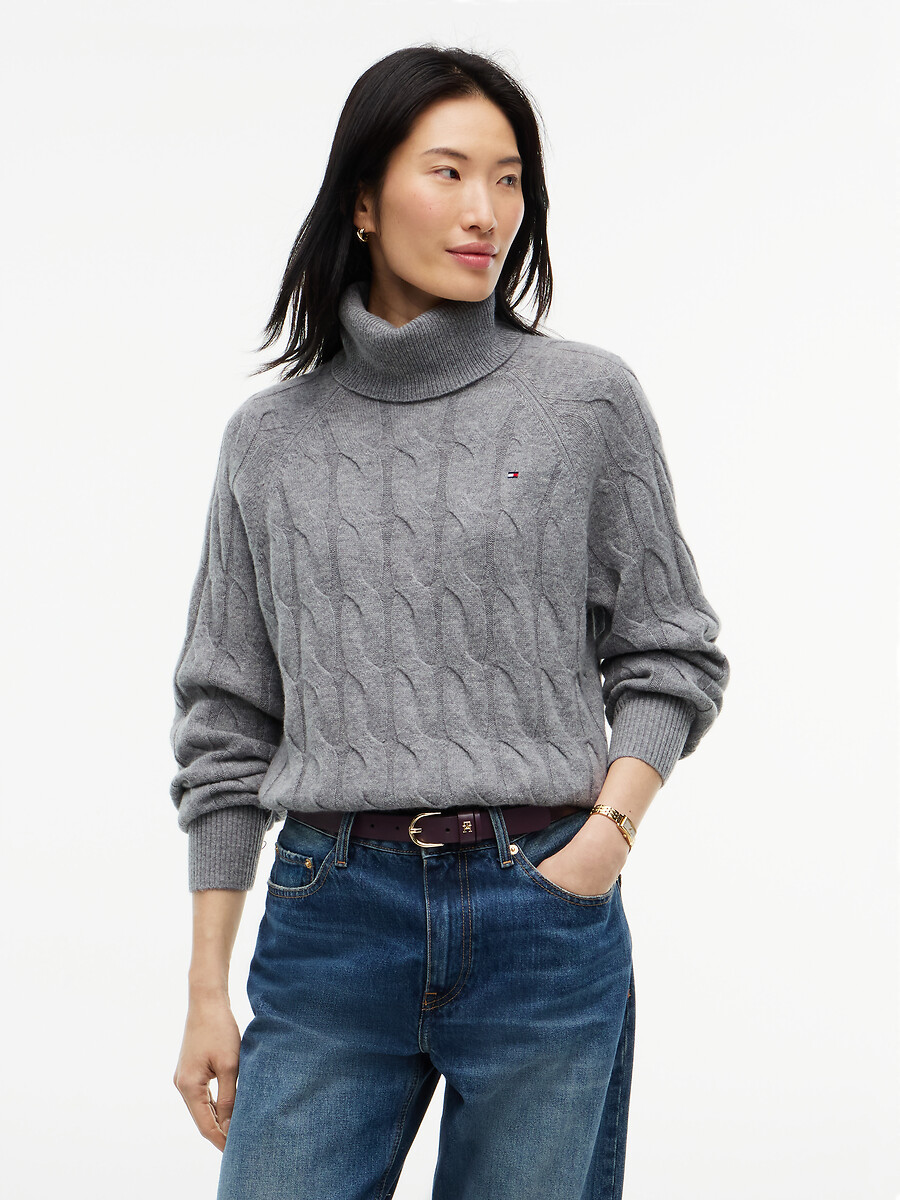 Pull torsadé à col roulé en laine, TOMMY HILFIGER