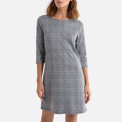 Checked Mini Dress with 3/4 Length Sleeves ONLY