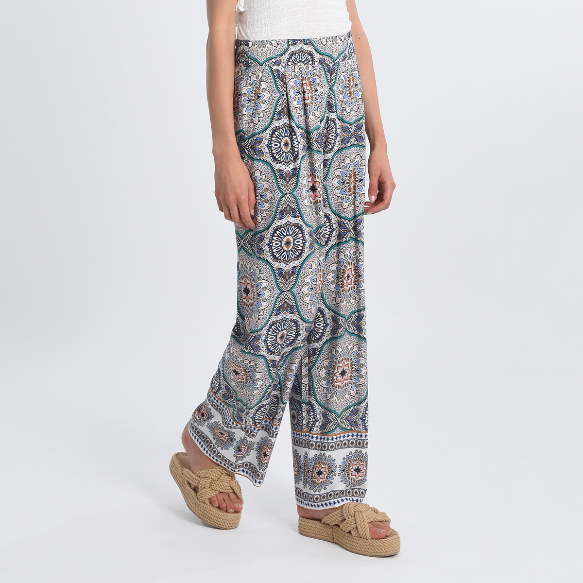 printed wide leg trousers
