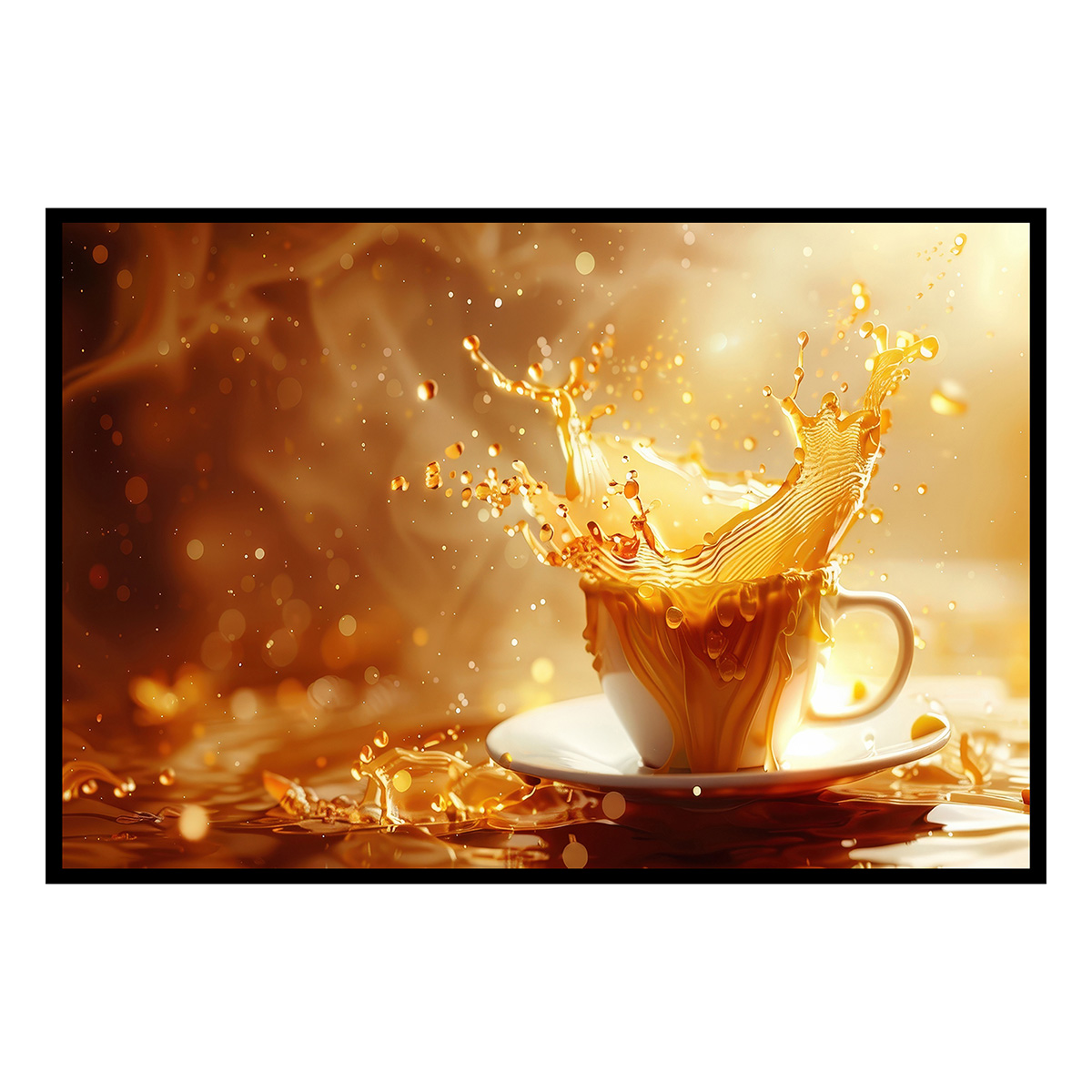 Affiche encadrée tasse dorée ambiance chaleureuse, HEXOA