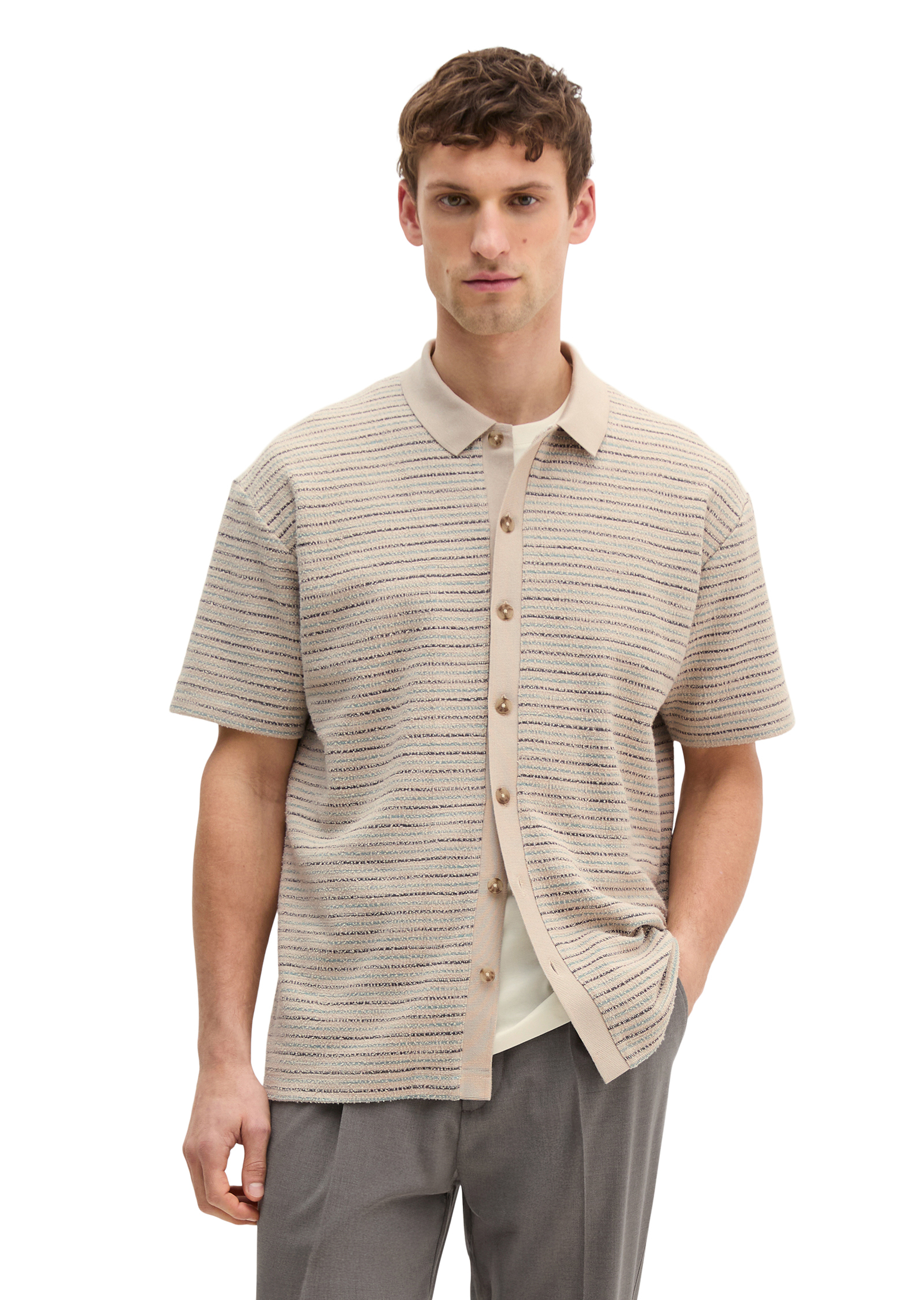 Chemise en jersey DfC relaxed avec motif à rayures structuré, MARC O'POLO