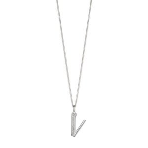 Sterling Silver Art Deco Initial 'V' Pendant with Cubic Zirconia Stone Detail BEGINNINGS image